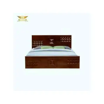 ベッドルーム装飾用ハイバックカスタムベッド付きパインウッドウェディングベッド木製ベッド収納付き