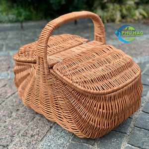 Panier de pique-nique multifonctionnel en rotin avec couvercle du Vietnam Grand panier de récolte en osier léger pour voyager facilement - Product Image 3