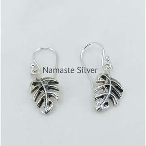 925 Sterling <b>Silver</b> Monstera Leaf Dangle <b>Earrings</b> Handmade Boho Jewelry for Women for Birthday Anniversary <b>Wedding</b> Christmas - Product Image 4