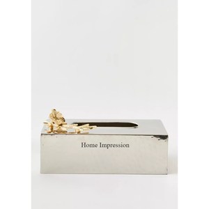 Texture martelée polie brillante finie couleur argent de qualité supérieure avec des motifs fantaisie plaqués or sur les bords porte-papier de soie - Product Image 5