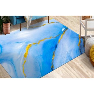 Alfombra Decorativa Abstracta Dorada Brillante para Sala de Estar, Alfombra Delgada No Tejida - Product Image 3