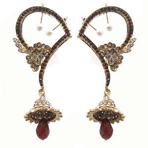Kriaa 1300505 Trendy Gold Plated <b>Ear</b> <b>Cuff</b> <b>Earrings</b> Brown Austrian Stone Pearl Diamond Platinum Rose Gold for Parties Weddings - Product Image 1