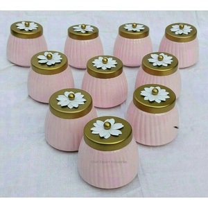 Tarro de vela de Metal con diseño de forro con tapa para el hogar y la boda, Decoración de mesa, tarro de vela de hierro de lujo de Color rosa - Product Image 5