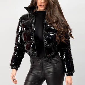 High Quality Breathable <b>Women</b> <b>Crop</b> <b>Puffer</b> <b>Jacket</b> Short Winter Coat with Hood Zipper Closure Stylish Genuine Leather - Product Image 2