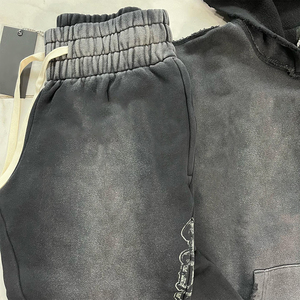 Servicio OEM, Conjunto de Sudadera y Pantalones Deportivos Extra Grandes de Felpa Francesa Desgastada, Conjunto de Sudadera Unisex, Sudadera de Corte Cuadrado - Product Image 3