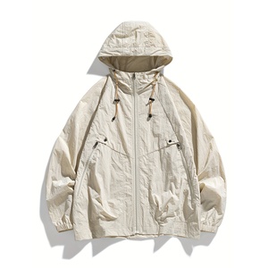 Custom Eco-Friendly Breathable Windbreaker Shorts Suits Hooded Jacket Men Zip up Nylon Waterproof Solid Color Winter Short - Product Image 1