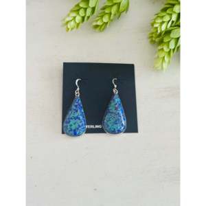 Navajo Handmade <b>Opal</b> (Man-Made) & Sterling Silver Drop Dangle <b>Earrings</b> Water Drop Pattern - Product Image 1