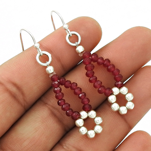 Pendientes colgantes de tres cuentas redondas de rubí y esmeralda únicos de alta calidad, joyería fina festiva, Pendientes colgantes grandes para novia - Product Image 4