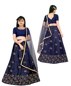 ชุดเลเฮนกาโชลีสีน้ำเงินยาวคลุมพื้นสำหรับเด็กผู้หญิง แบรนด์ชอริยัม แฟชั่น เสื้อผ้าชาติพันธุ์ |   ชุดเชลีปักลายตาข่ายสำหรับงานแต่งงานแบบอินเดีย  ใส่ได้ทุกโอกาส - Product Image 4