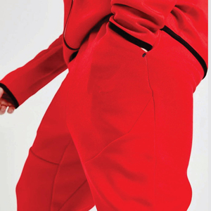 Men red tracksuit two piece set <b>zip</b> up hoodie and jogger pants athletic sportswear casual workout training outfit gym wear - Product Image 5