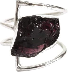 Anillo de Plata de Ley 925 con Granate Natural, Piedra Natalicia de Enero, Doble Banda, Regalo de San Valentín, Joyería Hecha a Mano - Product Image 1
