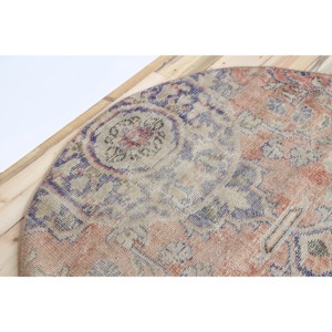 Tapis turc, tapis rond de 4,9x4,9 pieds, tapis rouge à motifs floraux - Product Image 5