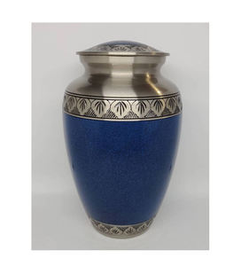 Urnes funéraires bleues méditerranéennes en laiton avec sac en velours gratuit - Product Image 1