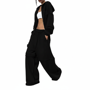 Conjunto Deportivo de Invierno con Capucha para Mujer, Logotipo Personalizado, Alta Calidad, Estilo Holgado, 2 Piezas, para Correr y Descansar en Casa con Estilo - Product Image 4