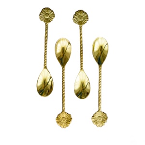 Cuchara de té, café y postre con diseño de flor pulida dorada personalizada a granel a bajo precio - Product Image 1