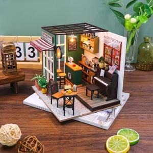 2024 Hongda PC2311คาเฟ่ยามบ่ายชุดบ้านตุ๊กตาไม้ DIY บ้านตุ๊กตาจิ๋วพร้อมไฟ - Product Image 5