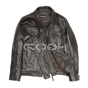 Fabricante de Chaquetas de Cuero Genuino Color Marrón Oscuro para Hombre, OEM ODM |   Chaqueta Bomber COSH para Motociclistas con Múltiples Bolsillos - Product Image 3