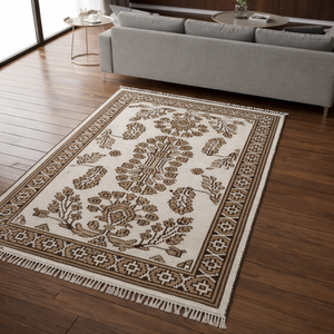 Alfombra Persa Tradicional Anudada a Mano con Diseño Floral de Lana/Seda, Borde Clásico y Base de Yute - Ideal para Oración y Picnic - Product Image 2