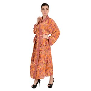 Kimono Bohme Nouvelle Soie Sari, Vestido de Playa para Mujer, Color Naranja, Paisley Floral Garden, Lujoso Regalo, Cubre Traje de Baño - Product Image 5