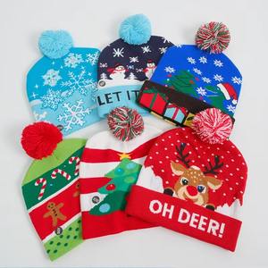 Bonnets en tricot de Noël, motifs variés, flocon de neige, arbre, bonhomme de neige, pompons, chapeaux chauds d'hiver, vacances, 100% acrylique, unisexe, vêtements festifs - Product Image 6