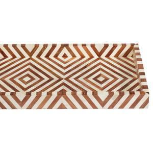 Bandeja Decorativa de Madera con Incrustaciones de Mopa Hecha a Mano, con Patrón Geométrico de Diamantes, Rectangular, para Mesa de Centro o Otomana, con Asas - Product Image 1