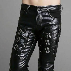 Pantalones de hombre Recto Curvo Rayas PU Cuero Deltress Trading Estilo casual Mejor diseño 2025 Pantalones - Product Image 4