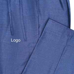 Pijama tejido con bolsillo cruzado azul Pantalones de salón de ajuste regular Tela CVC suave, cintura con cordón y bolsillos laterales Ropa de dormir - Product Image 6