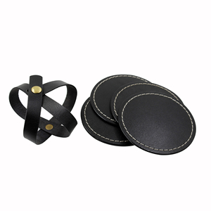 Posavasos de cuero negro de proveedor mayorista indio, juego de 5 posavasos decorativos de mesa, posavasos de cuero de calidad superior a la venta - Product Image 2