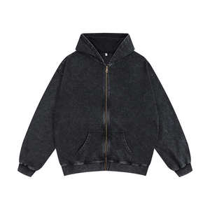 เสื้อฮู้ดดี้ผู้ชายผ้าเทอร์รี่ 220 กรัม ระบายอากาศได้ดี ซิปเต็มตัว สไตล์วินเทจ ล้างสี พร้อมโลโก้พิมพ์ดิจิทัล ดีไซน์มีซับใน รับผลิตตามแบบ OEM พร้อมโลโก้สั่งทำ ขายส่ง - Product Image 1