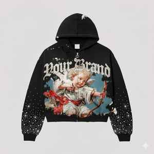 Custom Vintage Embroidered Rhinestone Streetwear Silk Screen Printing Acid Wash Oversized 100%cotton High Quality <b>Men</b> <b>Hoodies</b> - Product Image 4