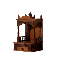 Mandir de Pooja de Madera Hecho a Mano, Templo Hindú de Madera Sólida, Altar de Oración para el Hogar con Acabado Marrón para Sala de Estar KA739