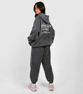 Nuevas sudaderas con capucha lisas de alta calidad, diseño personalizado, venta al por mayor, chándal con efecto lavado ácido para mujer, chándales de talla grande para mujer, chándal corto. - Product Image 2