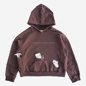 เสื้อฮู้ดดี้ผู้ชายสไตล์สตรีทแบบเรียบง่าย มีหลายกระเป๋า ทรงโอเวอร์ไซส์ เสื้อฮู้ดดี้สตรีทแวร์แบบเรียบๆ ผ้าหนา ล้างสีแบบเอซิดวอช - Product Image 4