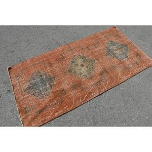 Vintage 29 'X 57' Orange & bleu tapis en laine turque tissage plat Patchwork Design pour décorations de salon support en Latex - Product Image 4