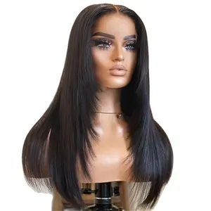 Layered Lace Front Wigs 100% Human Hair Pre-Cut Straight Hair With Layers New Trend Medium Length