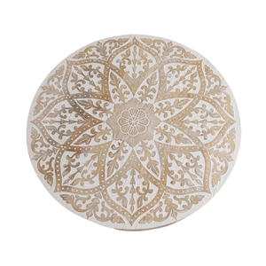 Plateau de service en bois de mangue blanchi à la chaux de 18 pouces Vaisselle en forme de rond du fabricant en vrac Dîner en métal - Product Image 3