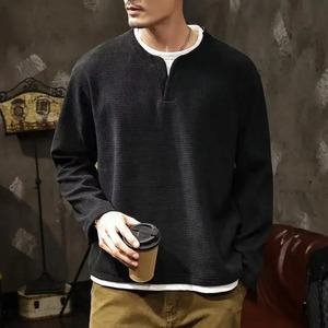 Primavera y otoño nuevos hombres Henley cuello manga larga Camiseta Casual color sólido camiseta moda Waffle dos piezas sudaderas - Product Image 6
