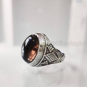 Bague en argent sterling 925 pour homme, avec pierre précieuse naturelle quartz fumé, pierre de naissance de avril, toutes tailles, bijoux de fête arabe, vente en gros - Product Image 2