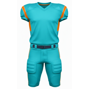 OEM Turquoise & Orange American <b>Football</b> Uniform Contrast Shoulder Panel Performance Jersey with Padded Pant - Product Image 1