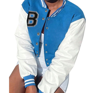 Leather <b>Sleeve</b> Varsity Baseball <b>Jacket</b> Women's Windproof Casual Wear Letterman 100% Wool Bomber Varsity <b>Jacket</b> Ladies - Product Image 2