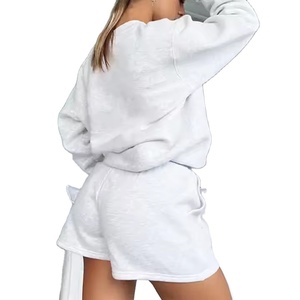 ชุดเซ็ตเสื้อสเวตเชิ้ตคอกลมแขนยาวและกางเกงขาสั้นผ้าฝ้าย 100% สำหรับผู้หญิงไซส์พลัส ลายเรียบ สไตล์ลำลอง สำหรับฤดูใบไม้ผลิ/ฤดูร้อน ผ้าแคนวาส แห้งเร็ว - Product Image 2