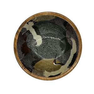 Ensaladera de madera decorativa de esmalte hecha a mano de calidad, cuenco de madera de mango de diseño impreso personalizable para uso multiusos - Product Image 1