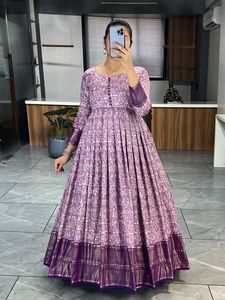 ชุดเดรส Anarkali สำหรับสาวๆงานปาร์ตี้ชุดเดรสผ้าคอตตอนผ้าไหมเนื้อนุ่มพิมพ์ลาย - Product Image 2