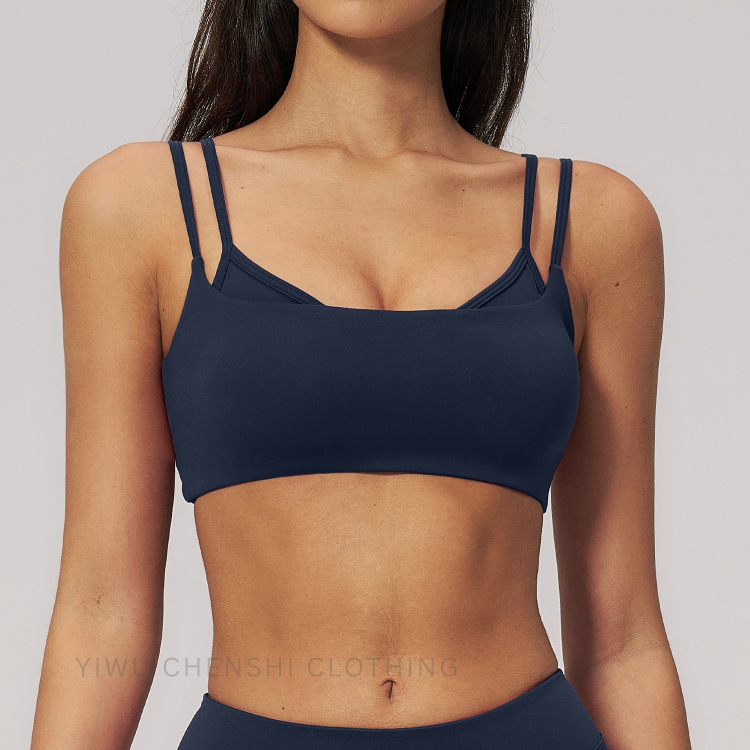 Women Seamless Double Strap Sports Bra, Built-In Chest Pad Fitness Bra, Thin Shoulder Strap Yoga Top, Beautiful Back Sports Bra