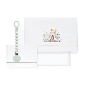 Parure de lit 3 pièces Jirafa Elefante avec porte-sucette, drap bébé 100% coton, motif dessin animé tissé - Product Image 1