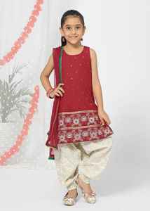 ชุดชาราราสไตล์ปัญจาบสำหรับเด็กผู้หญิง ดีไซน์ล่าสุด ชุดสวยงามด้วยผ้าคุณภาพสูง เสื้อผ้าผู้หญิง โพลีเอสเตอร์ - Product Image 3