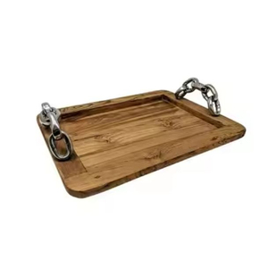 Organisateur de maison et d'ustensiles de cuisine Ensemble de 2 plateaux de service de qualité supérieure Décoration de table en bois au prix le plus bas - Product Image 2