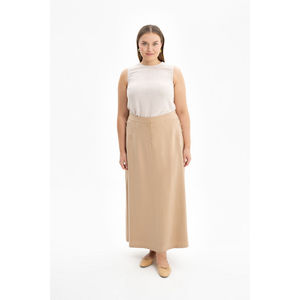 Falda Casual Beige con Detalles de Encaje y Volantes, Cintura Natural, Tejido Ligero para Verano, Talla XS - Product Image 1