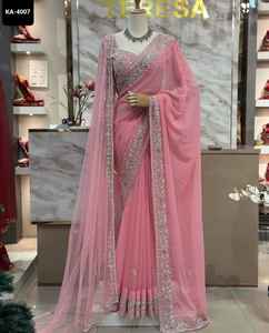 Saree indien traditionnel et de fête en fausse georgette avec fil et sequnce travail avec saree de travail de perles avec ensemble Dupatta - Product Image 5