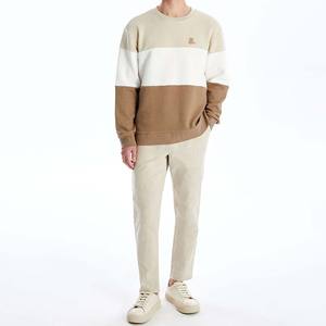 2026 Autumn Men's Color Block Crew Neck <b>Oversized</b> Pullover <b>Sweatshirt</b>-100% Cotton Knitted Breathable Casual <b>Vintage</b> Style - Product Image 1